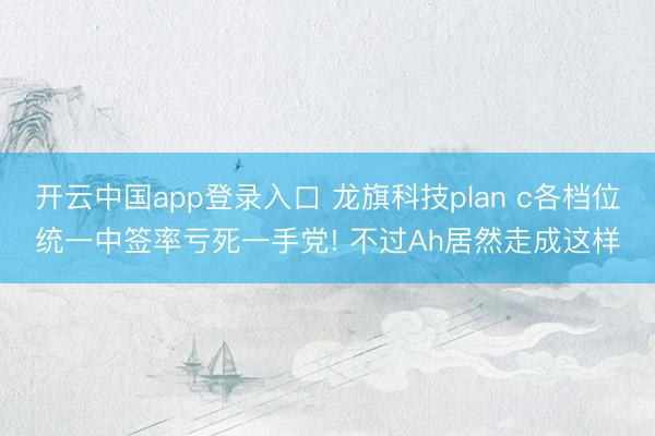 开云中国app登录入口 龙旗科技plan c各档位统一中签率亏死一手党! 不过Ah居然走成这样